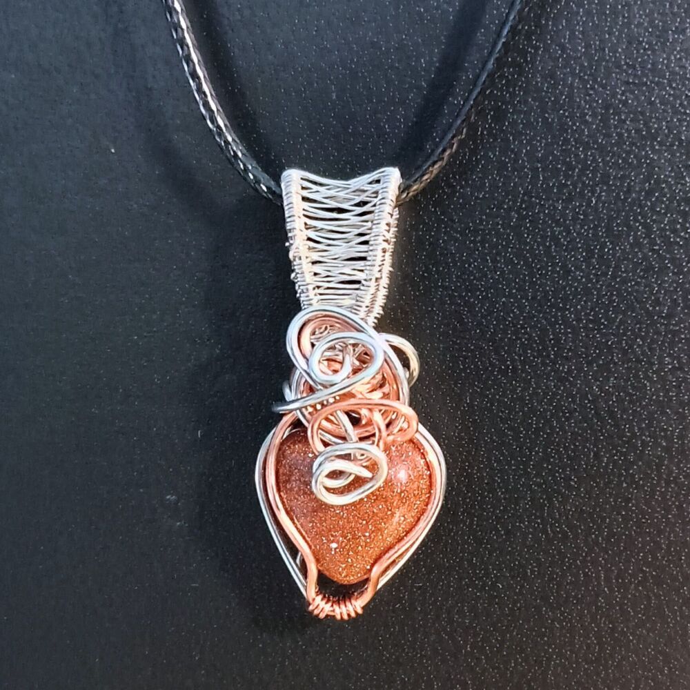 Copper Fire | Hand-wrapped Sparkly Red Goldstone Heart Pendant